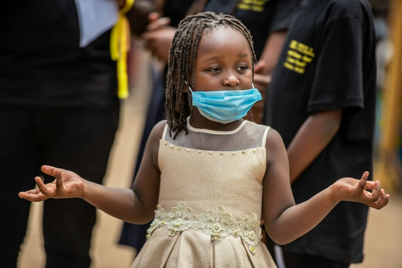 African girl in white dress in Kenya
