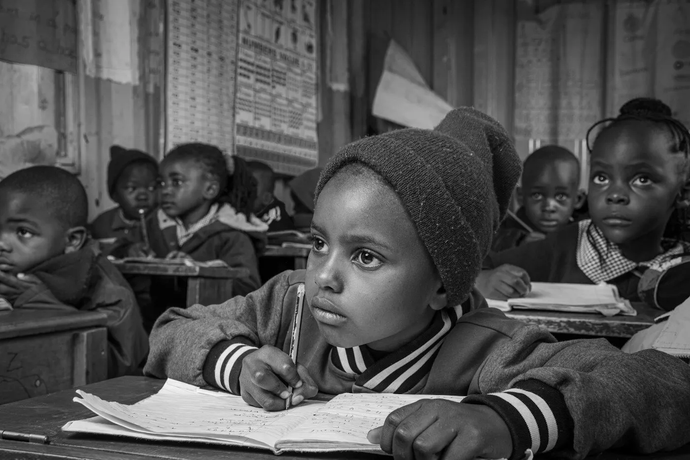 African children focused on their lessons inside a classroom
